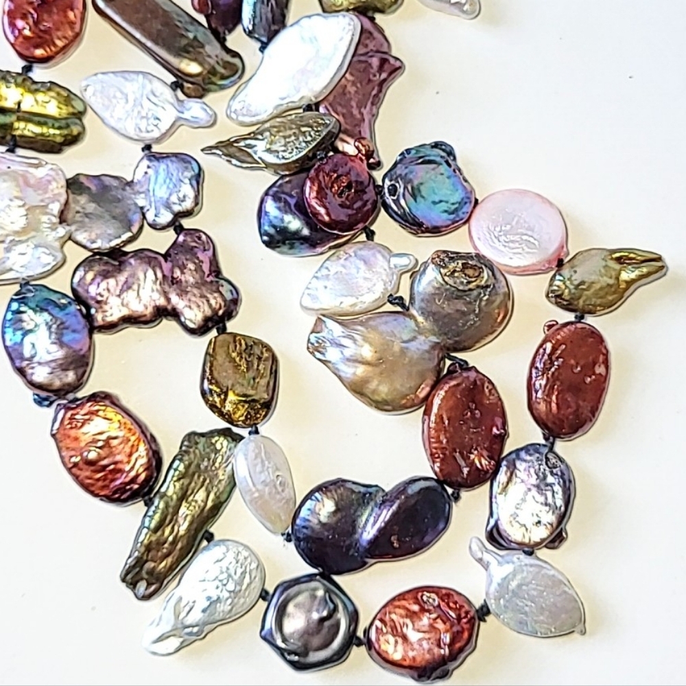 KESHI PEARL NECKLACE - 40" LONG MULTI-COLORED PEARLS - Picture 11 of 12